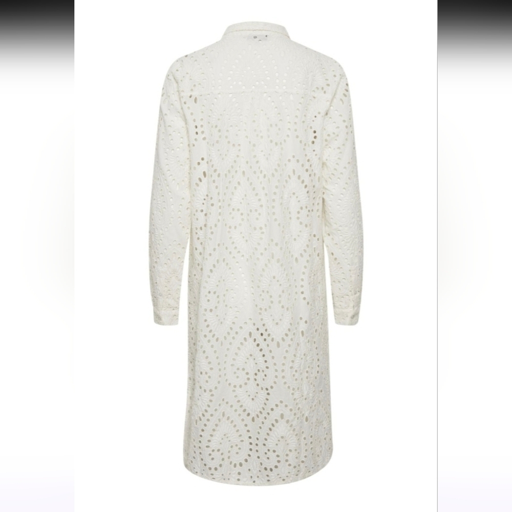 Part Two White Eyelet Broderie Anglaise Cotton Button Front Duster Dress - Picture 6 of 12